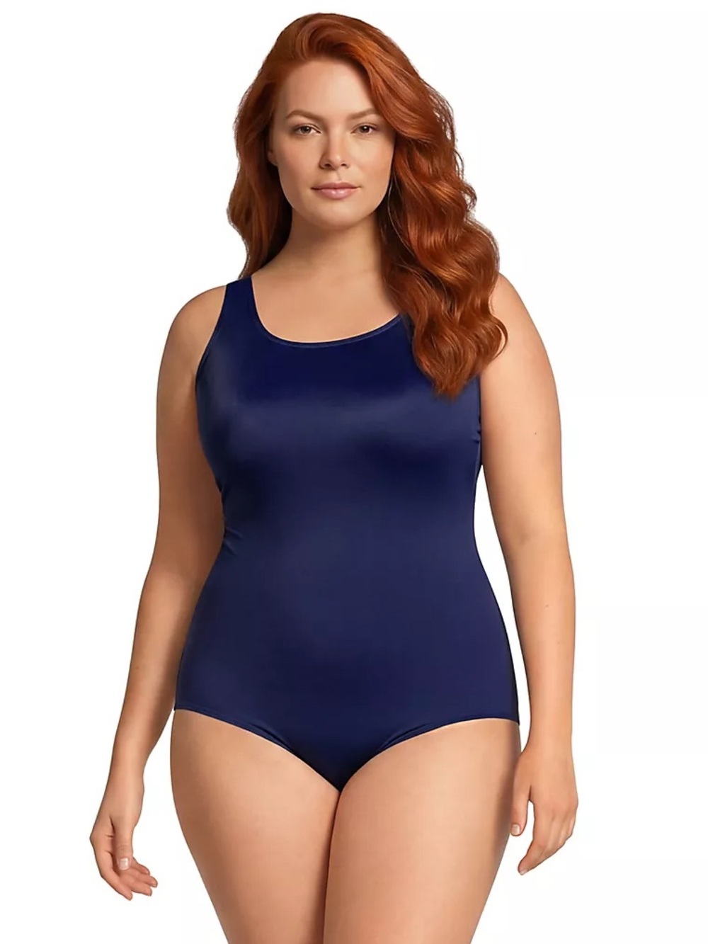 Lands End Navy  Tugless Low
Leg Soft Cup One Piece Swimsuit Size 22W